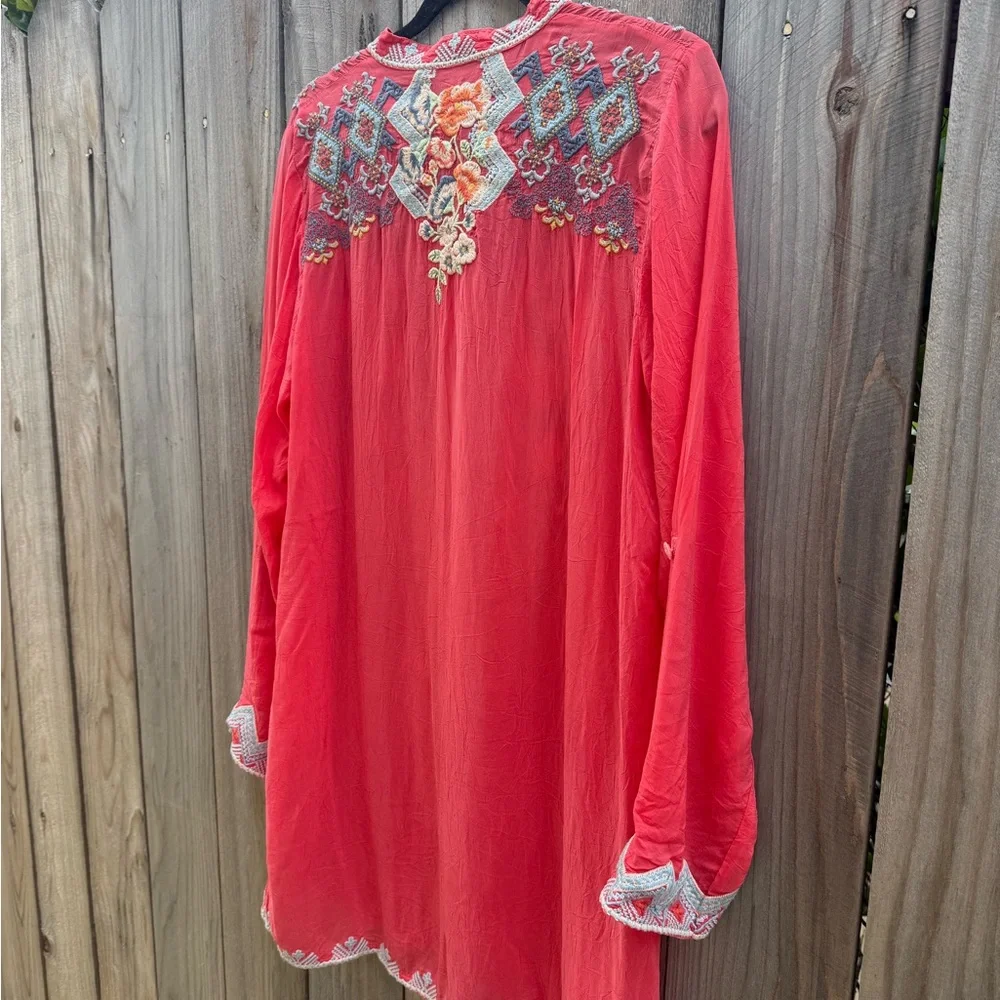 Johnny Was size small bright coral tunic beautiful - Picture 9 of 11